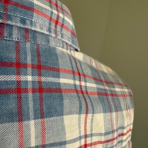 FAHERTY BRAND Plaid Button Up Shirt Flannel Women's Medium Blue‎ Red White - Picture 6 of 9